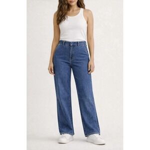 Pilcro Anthropologie High Rise Straight Leg Trouser Jeans Dark Wash Blue 25